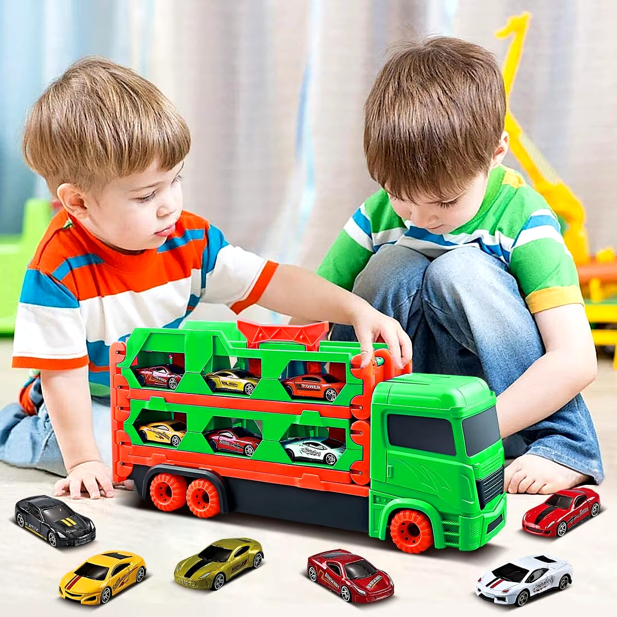 Expandable 1.65M Truck 6X Race Cars Toy for Boys Age 3+