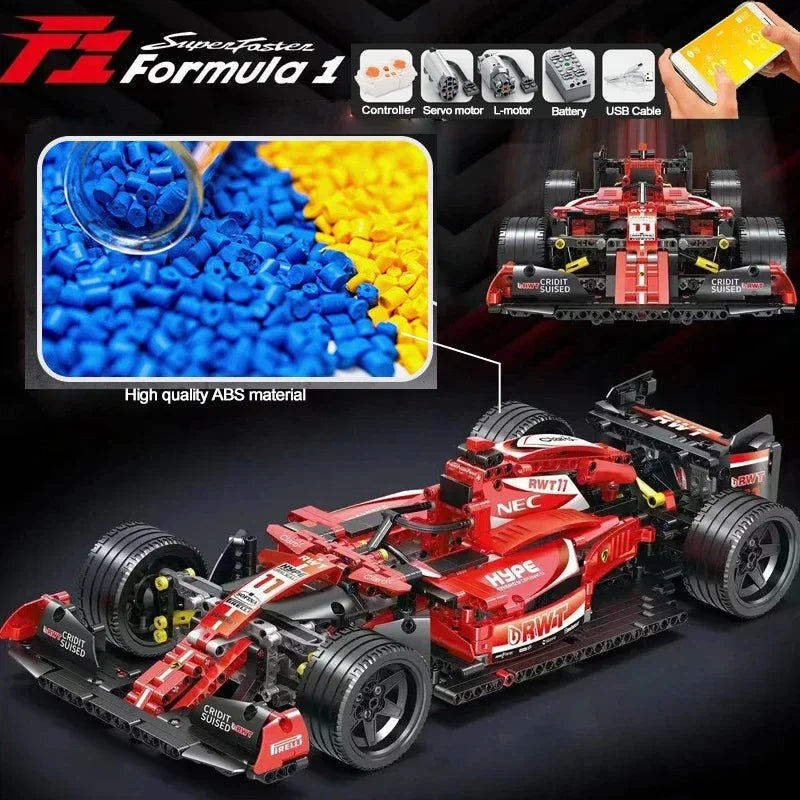1280Pcs Red F1 Racing Car Building Blocks - High-Tech Sports Model Kit for Kids