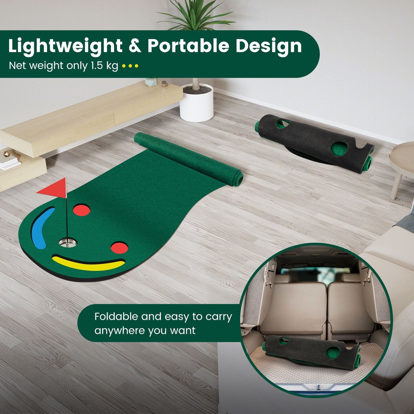 Golf Putting Green Set with 3 Putting Cups 1 Flag and Golf Hole Covers