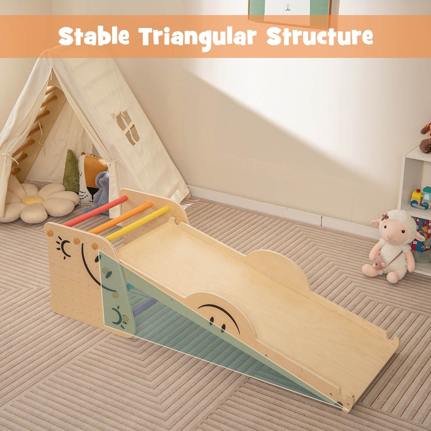 Indoor Climbing Toys for Kids Wooden Climber Set with Step Stool