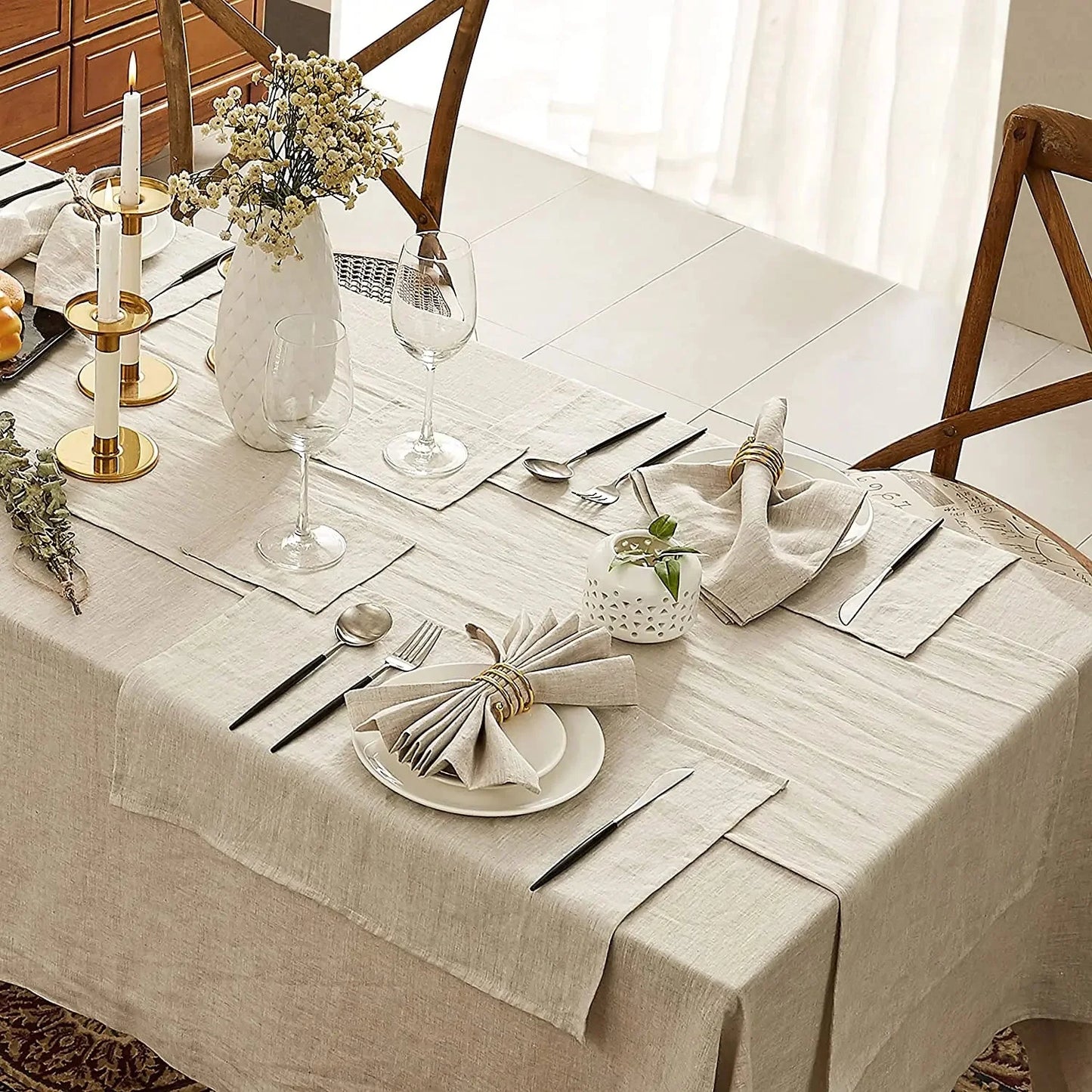 100% Pure Linen Tablecloths & Table Runners - White, Ivory, Beige & Grey