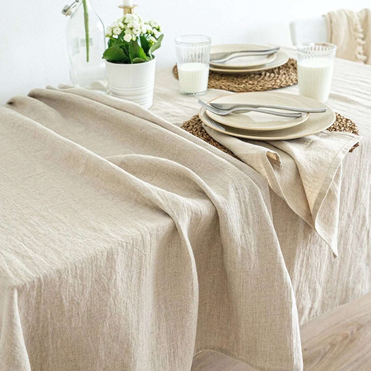 100% Pure Linen Tablecloths & Table Runners - White, Ivory, Beige & Grey