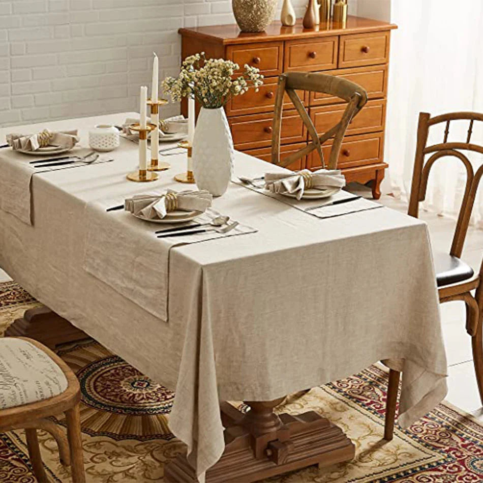 100% Pure Linen Tablecloths & Table Runners - White, Ivory, Beige & Grey