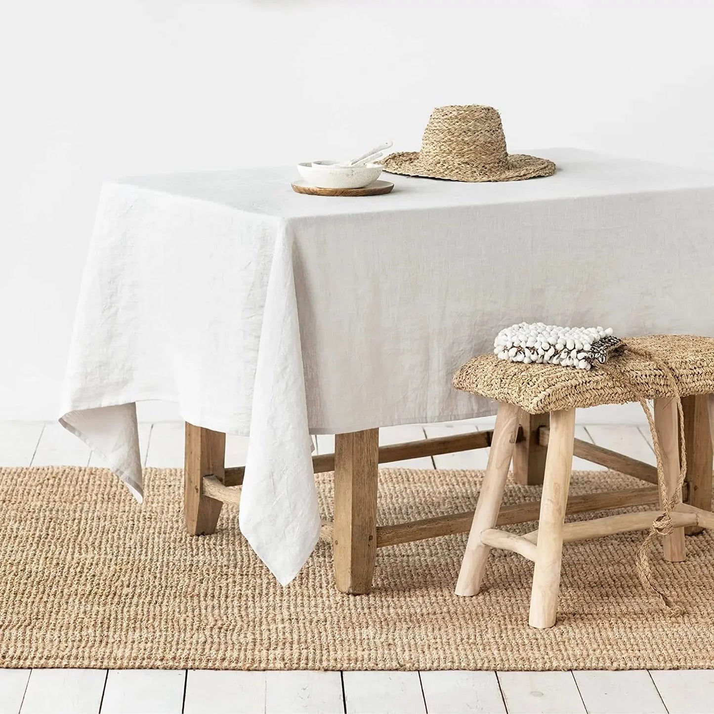 100% Pure Linen Tablecloths & Table Runners - White, Ivory, Beige & Grey