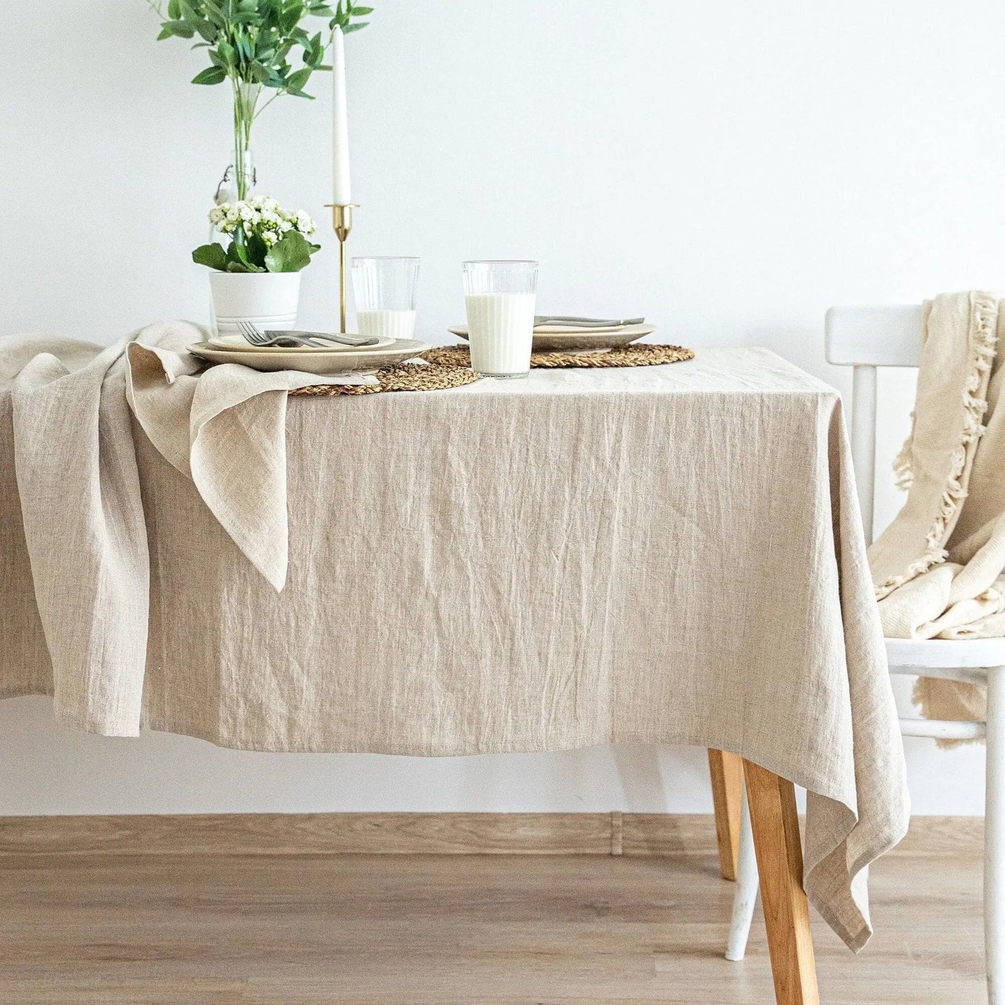 100% Pure Linen Tablecloths & Table Runners - White, Ivory, Beige & Grey