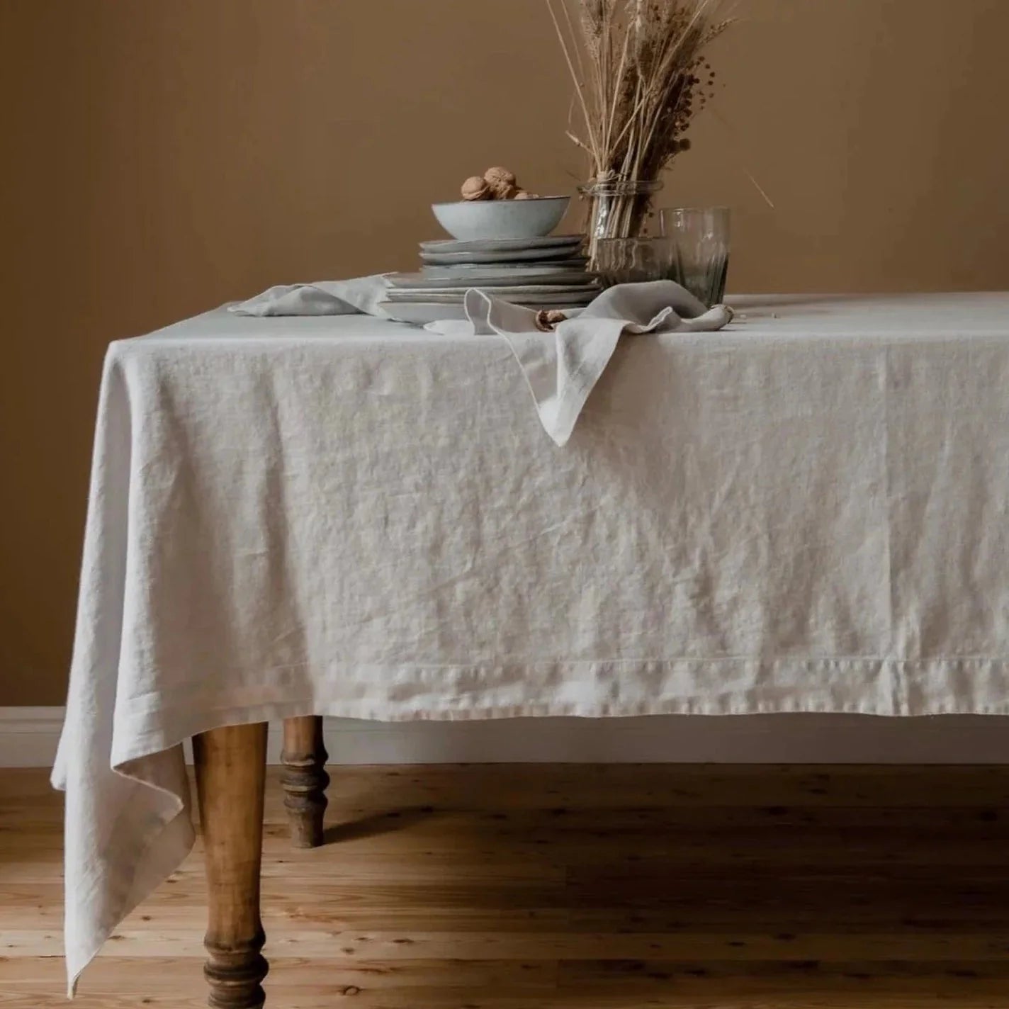 100% Pure Linen Tablecloths & Table Runners - White, Ivory, Beige & Grey