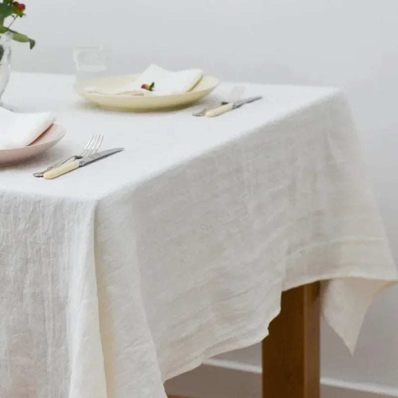100% Pure Linen Tablecloths & Table Runners - White, Ivory, Beige & Grey