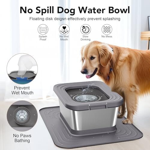 10L Stainless Steel Dog Water Bowl Spill-Proof Slow Feeder for Messy Drinkers