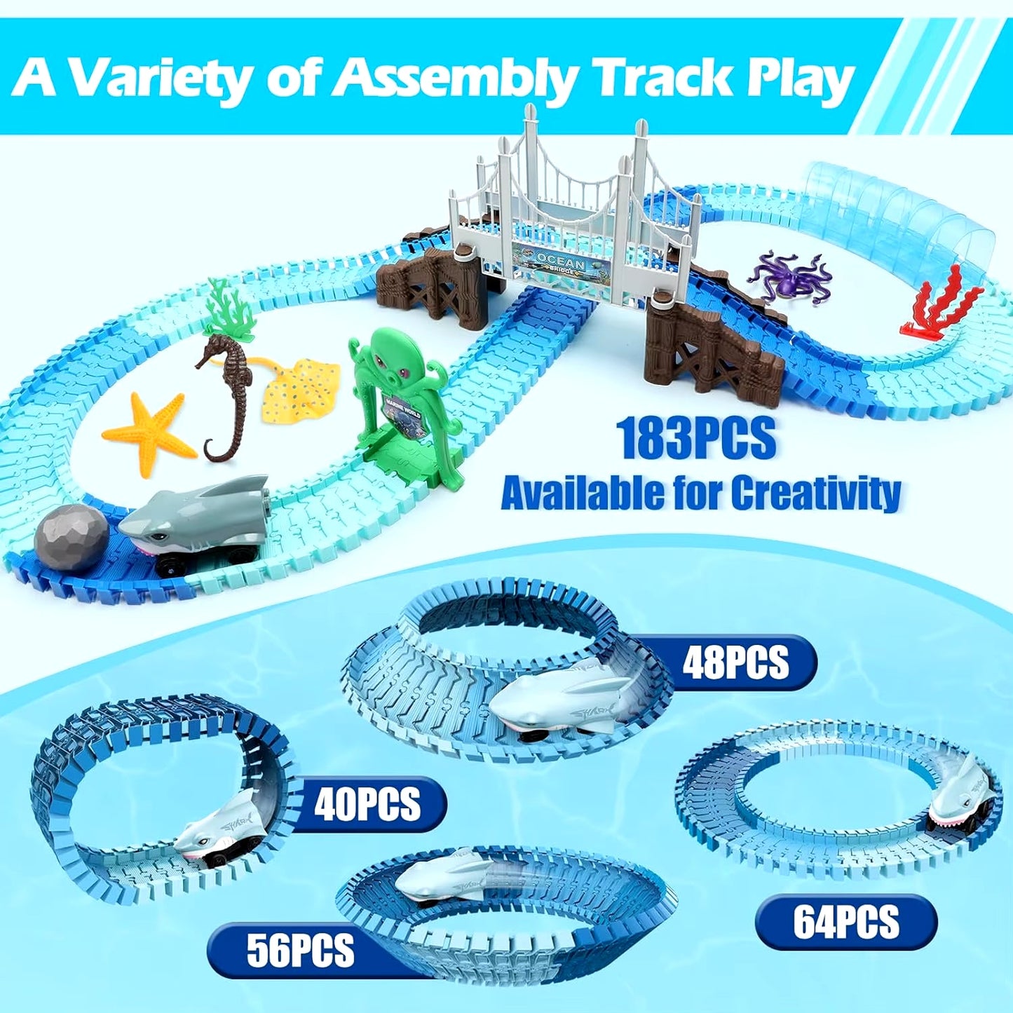 Shark Race Car Track Set for Kids 3+