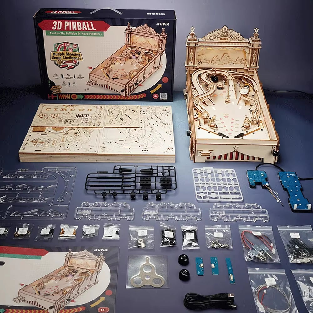 ROKR Vintage 3D Pinball Machine - Fun for Kids and Adults, Perfect Family Party Game, Easy Assembly Wooden Puzzle EG01
