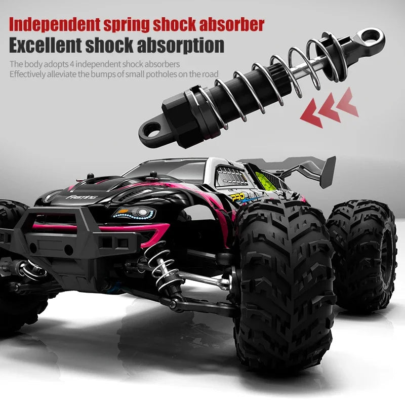 Fast 50Km/H 1/16 Off-Road 4WD RC Monster Truck with LED Headlights - Waterproof Remote Control for Kids & Adults