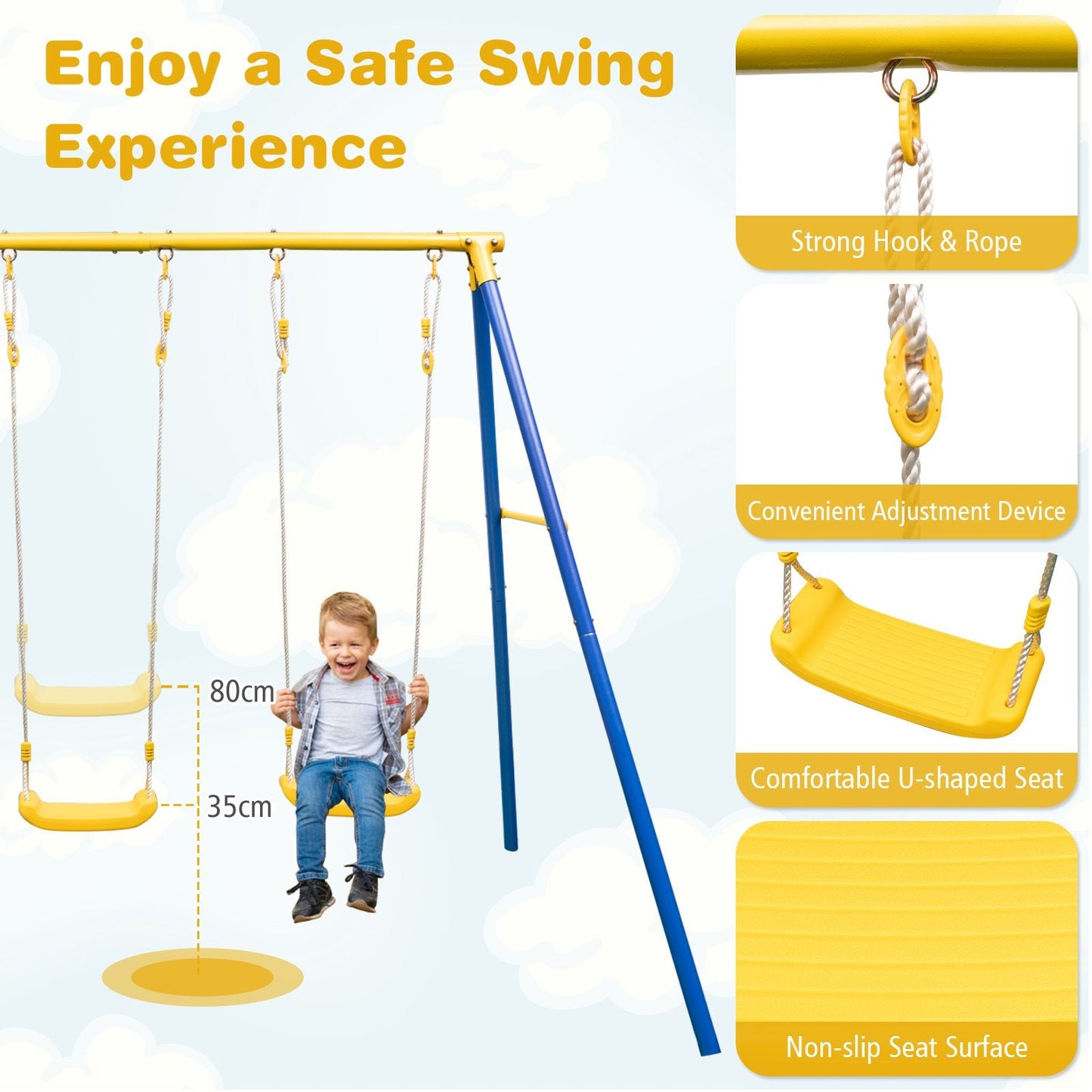 Heavy-Duty Kids Playset with 2 Swing Seats and 2 Glider Seats for Children 3-12 Years Old