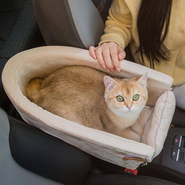 Pets Car Armrest Seat - Luxury Microfiber Console Dog & Cat Car Seat