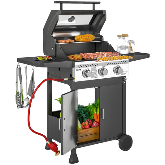 3-Burner Propane BBQ Grill Stylish & Thermometer-Equipped