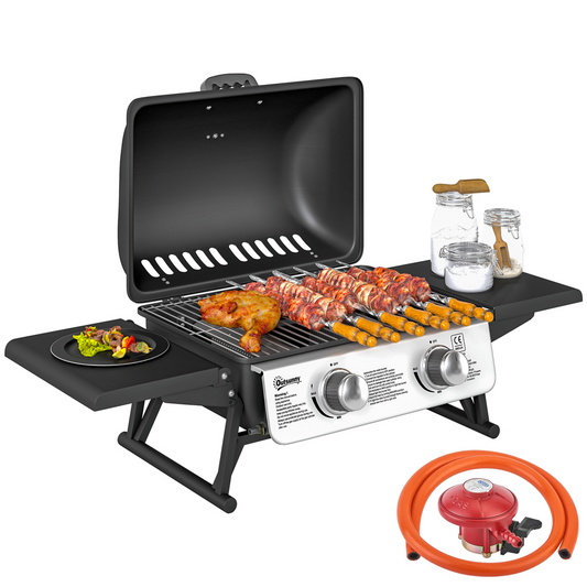 Compact Gas BBQ Grill with Thermometer