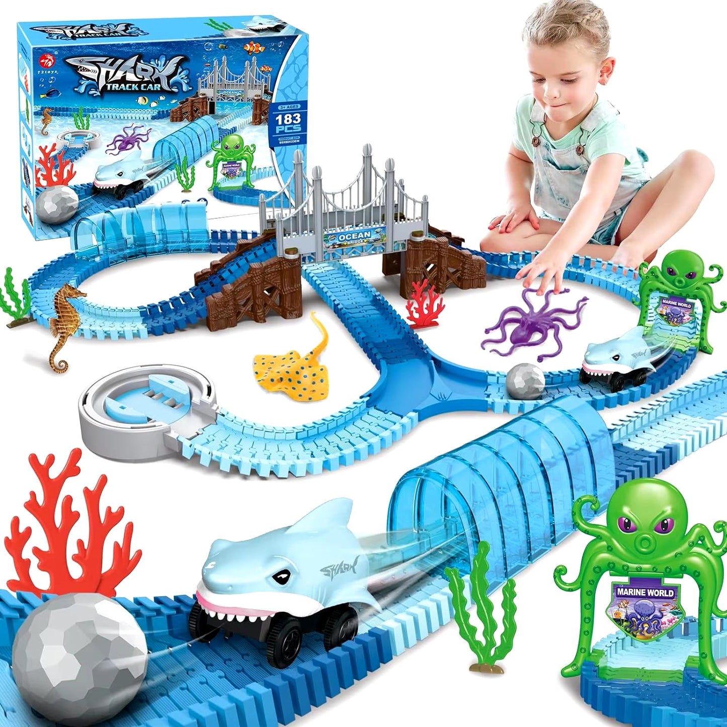 Shark Race Car Track Set for Kids 3+