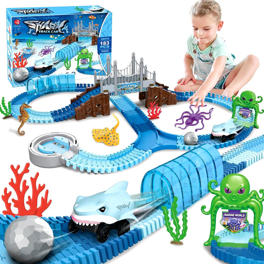 Shark Race Car Track Set for Kids 3+