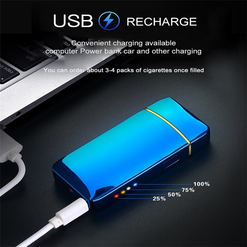 Electric Rechargeable Cigarette Lighter : Windproof Metal Portable Lighter USB