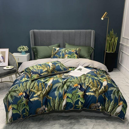 Safari Blue and Green Duvet Cover Set (Long-staple Sateen Cotton)