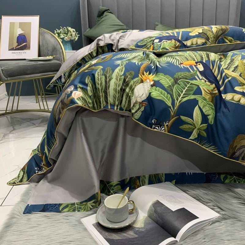 Safari Blue and Green Duvet Cover Set (Long-staple Sateen Cotton)
