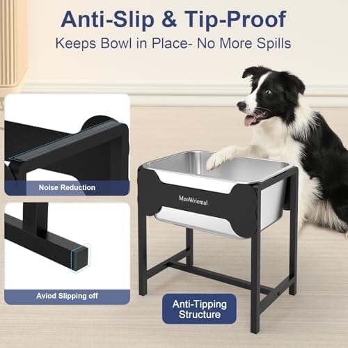 2.5 Gallon 14.2" Raised Stainless Steel Large Dog Water Bowl with Full Metal Stand for Relief Joint Pressure