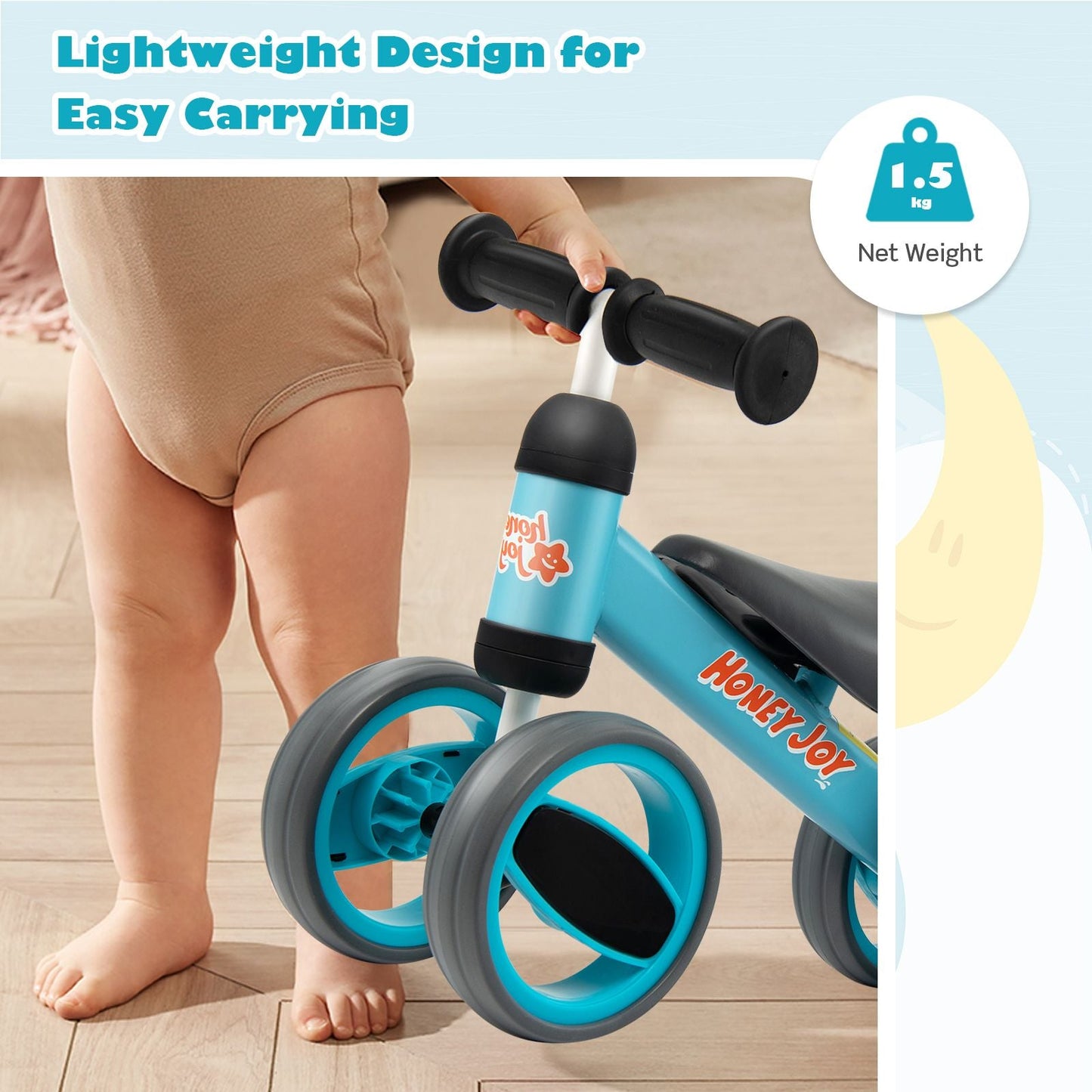 Baby Balance Bike with 4 Wheels and Limited Steering