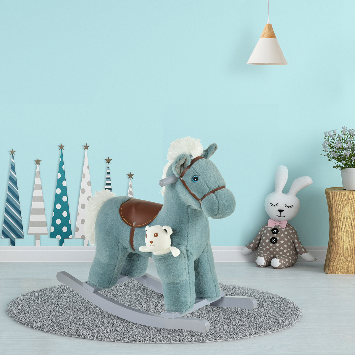 Plush Ride-On Rocking Horse with Sound Handle for Kids