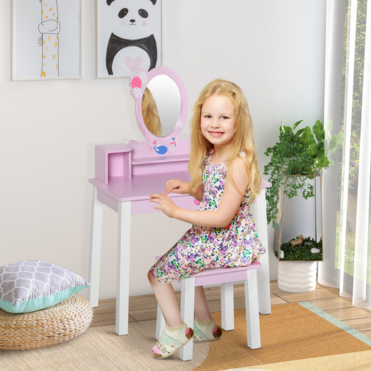 Pink Kids Dressing Table & Stool Set