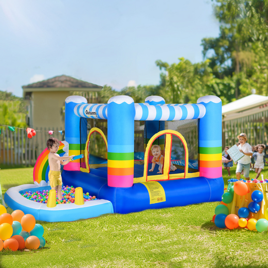 Rainbow Adventure Kids Bouncy Castle & Pool Trampoline