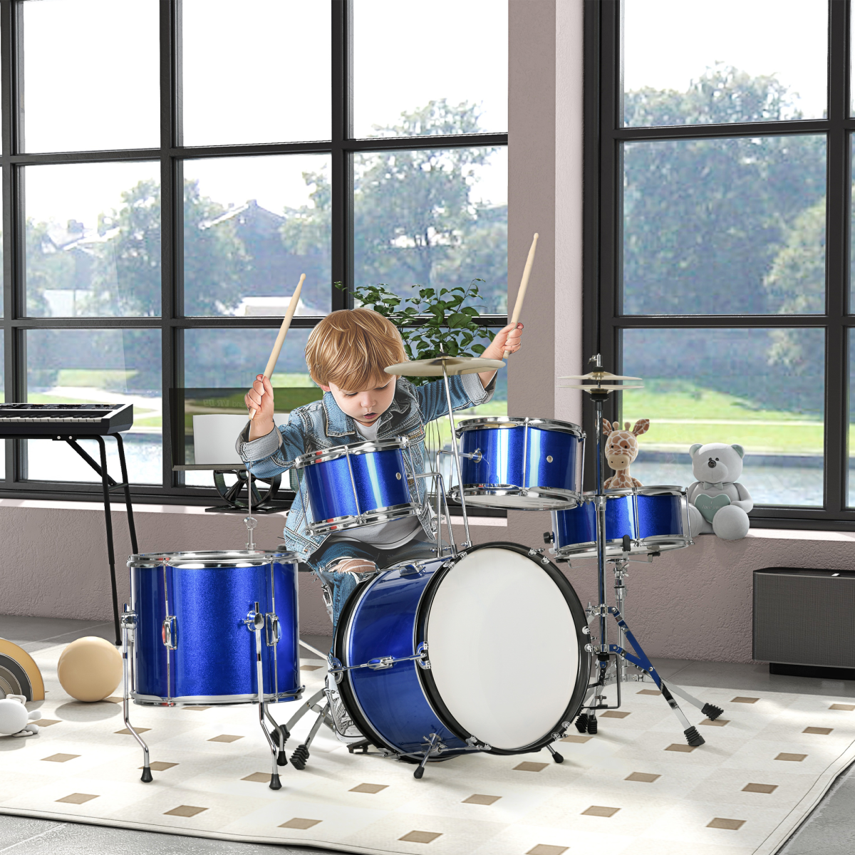 AIYAPLAY Junior Drum Set 11-Piece Kids Kit - Blue
