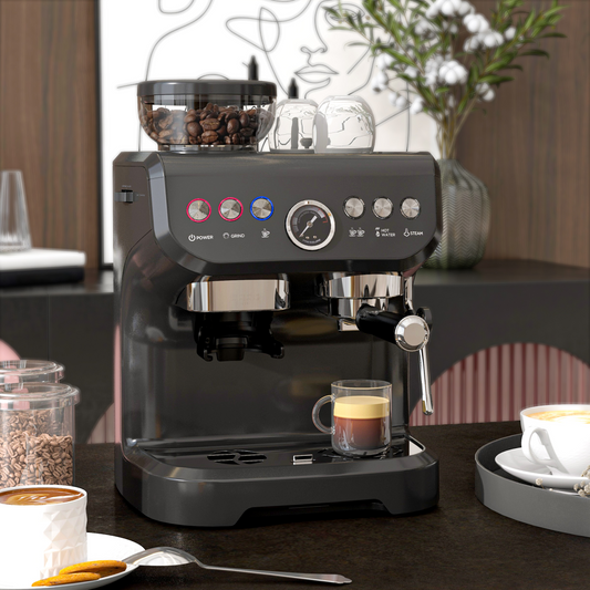 Professional Espresso Machine: Integrated Grinder & Steam Wand - 15 Bar Power