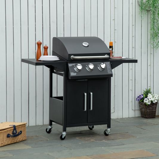 3-Burner Portable Gas BBQ Grill with Storage Cabinet