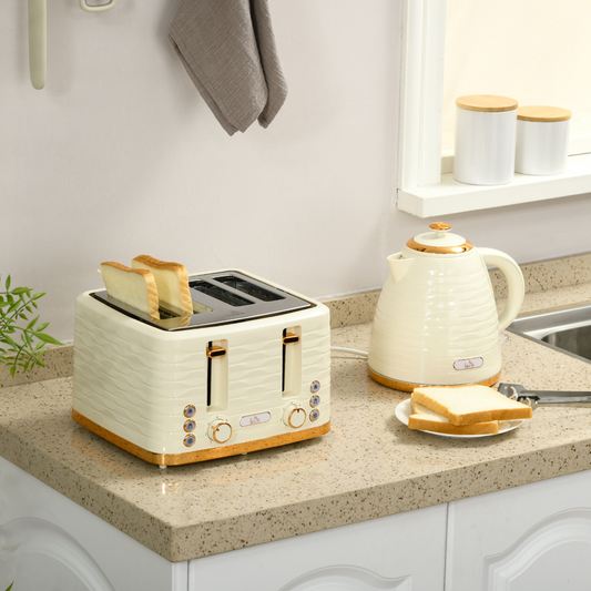 Chic 1.7L Rapid Boil Kettle & 4-Slice Toaster Set - Beige Elegance