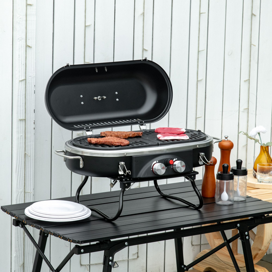 Portable 2-Burner Gas BBQ Grill with Piezo Ignition