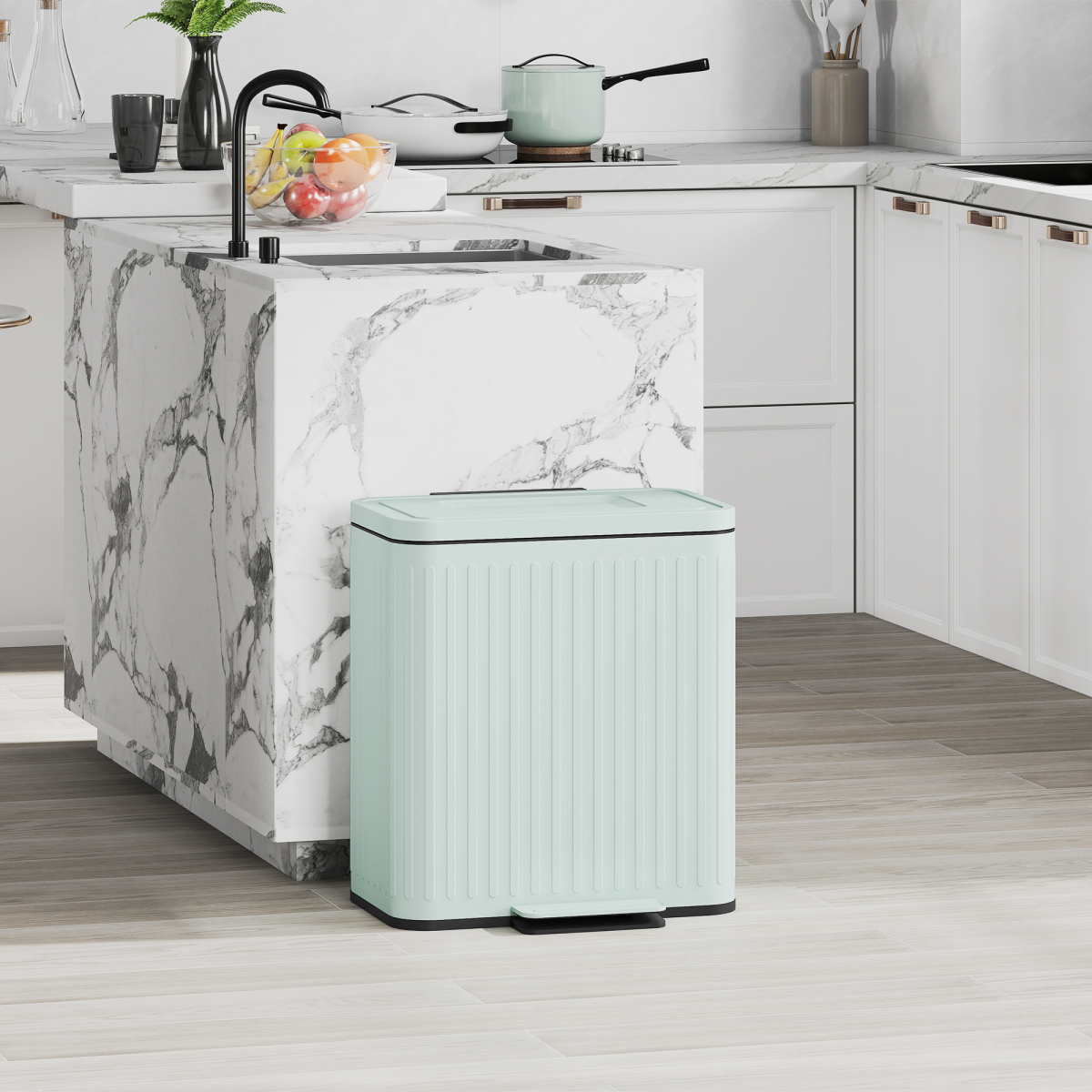 40L Dual Compartment Pedal Bin - Soft-Close, Stylish Green design