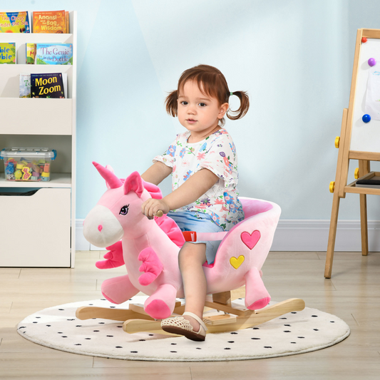 Plush Unicorn Rocking Horse with Music & Safety Belt
