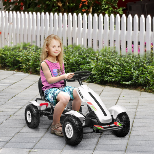 Adventure Ready: Adjustable Kids Pedal Go Kart with Inflatable Tires - White