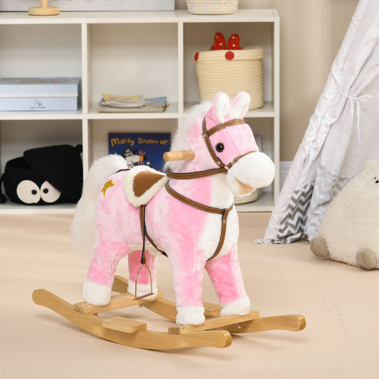 Pink Wooden Rocking Horse for Kids 3-6 Years