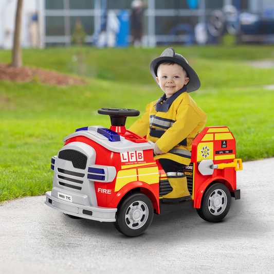 AIYAPLAY 12V Fire Truck Ride-On with Real Firefighter Gear