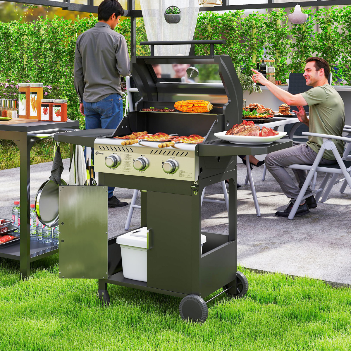 3-Burner Propane BBQ Grill Stylish & Thermometer-Equipped