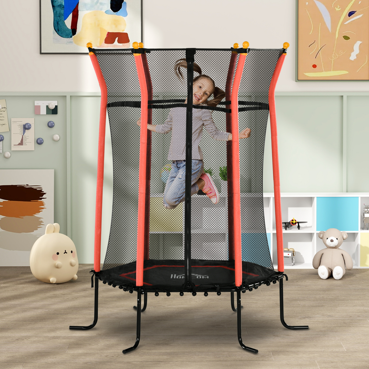 5.4ft Kids Trampoline with Enclosure - Indoor/Outdoor, Red, Ages 3-10