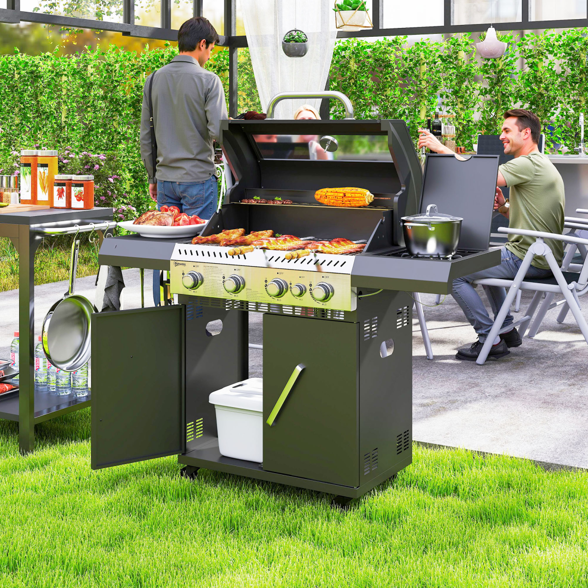 4+1 Burner Gas BBQ Grill With Clear View Lid