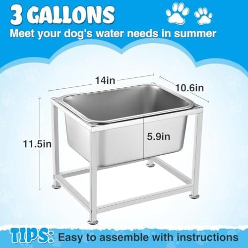 3 Gallons Large Elevated Dog Water Bowl - 11.5'' H Sturdy Stainless Steel Raised Dog Bowl with Stand