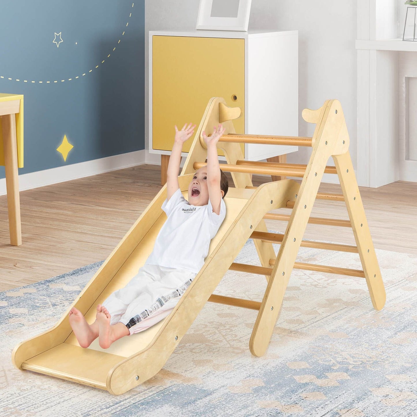 2-In-1 Wooden Triangle Climbing Toy with Gradient Adjustable Slide