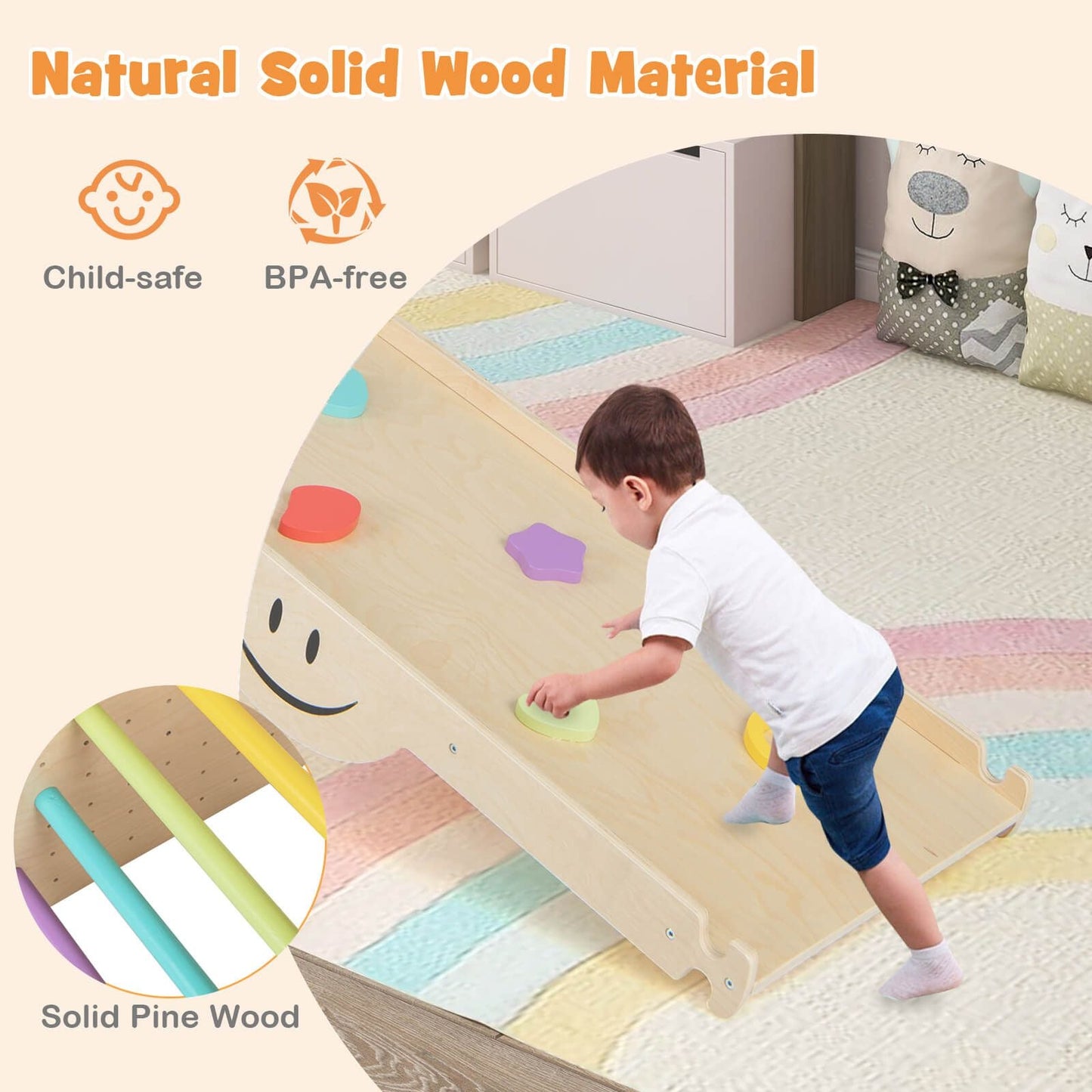 Indoor Climbing Toys for Kids Wooden Climber Set with Step Stool