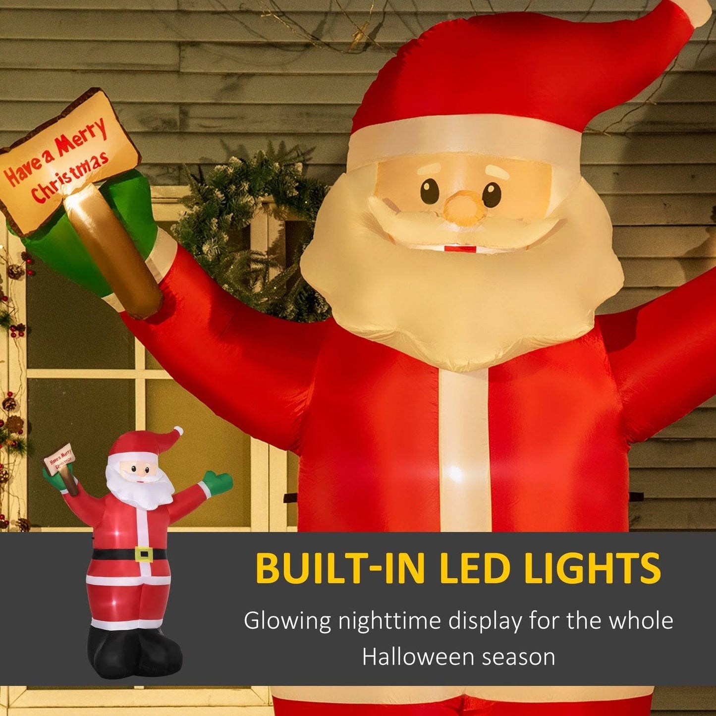 8ft Inflatable Christmas Santa Claus Holds Light Sign of Blessings