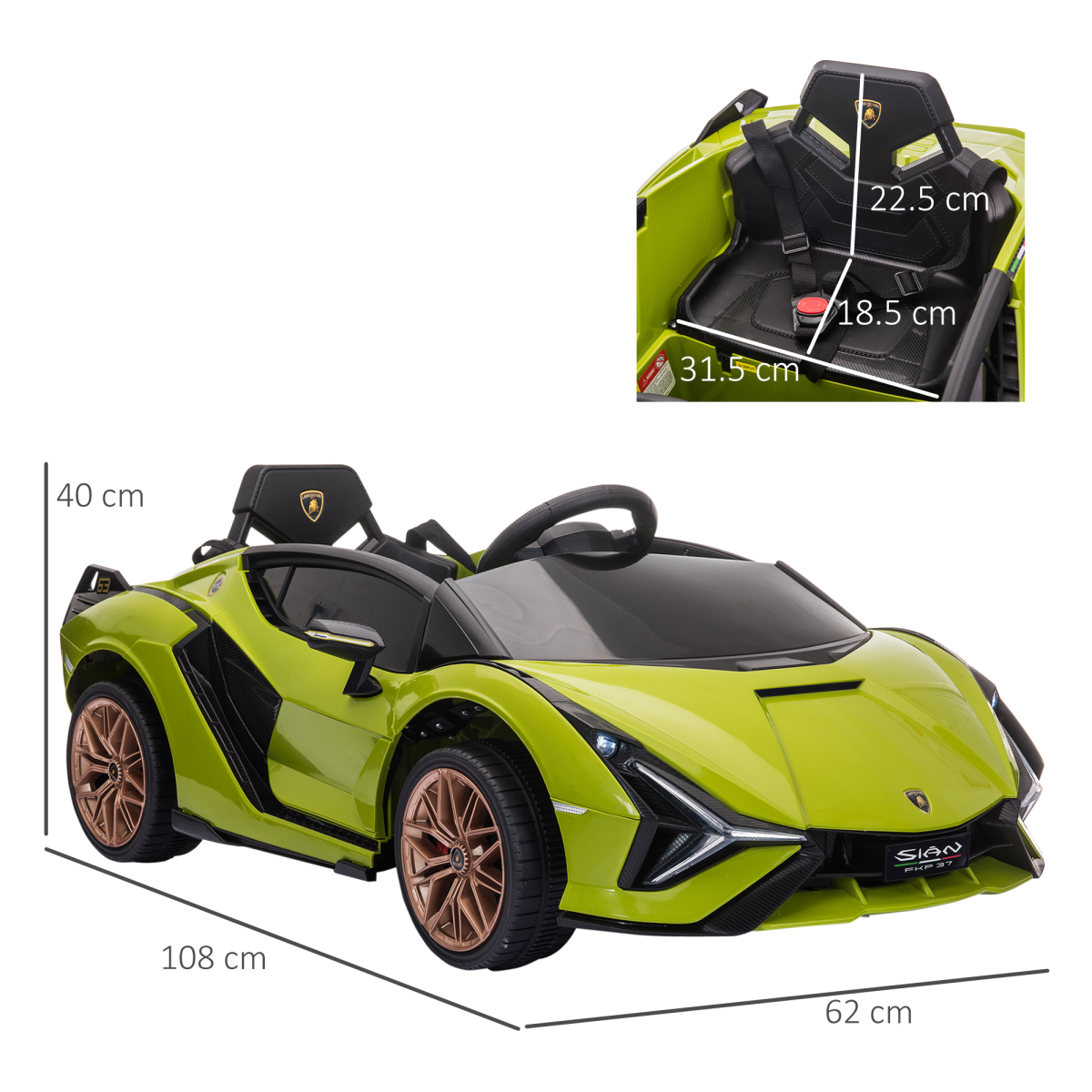 Lamborghini SIAN 12V Kids Electric Ride On Car Toy w/ Remote Control