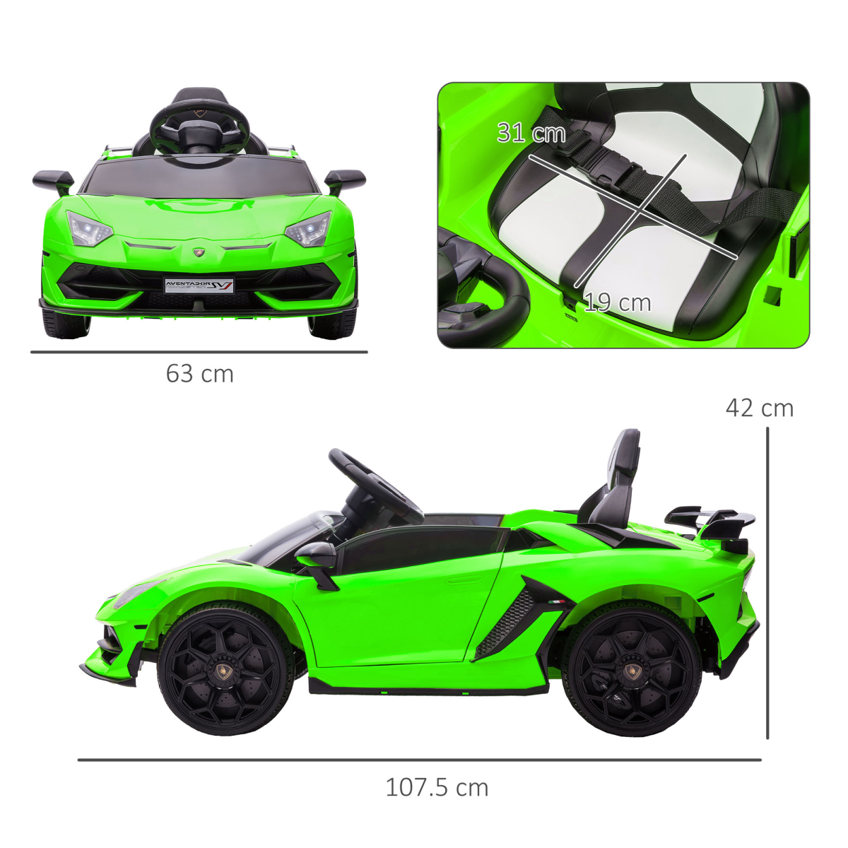 Lamborghini Aventador 12V Kids Electric Ride-On Car - Green, Fun & Stylish!