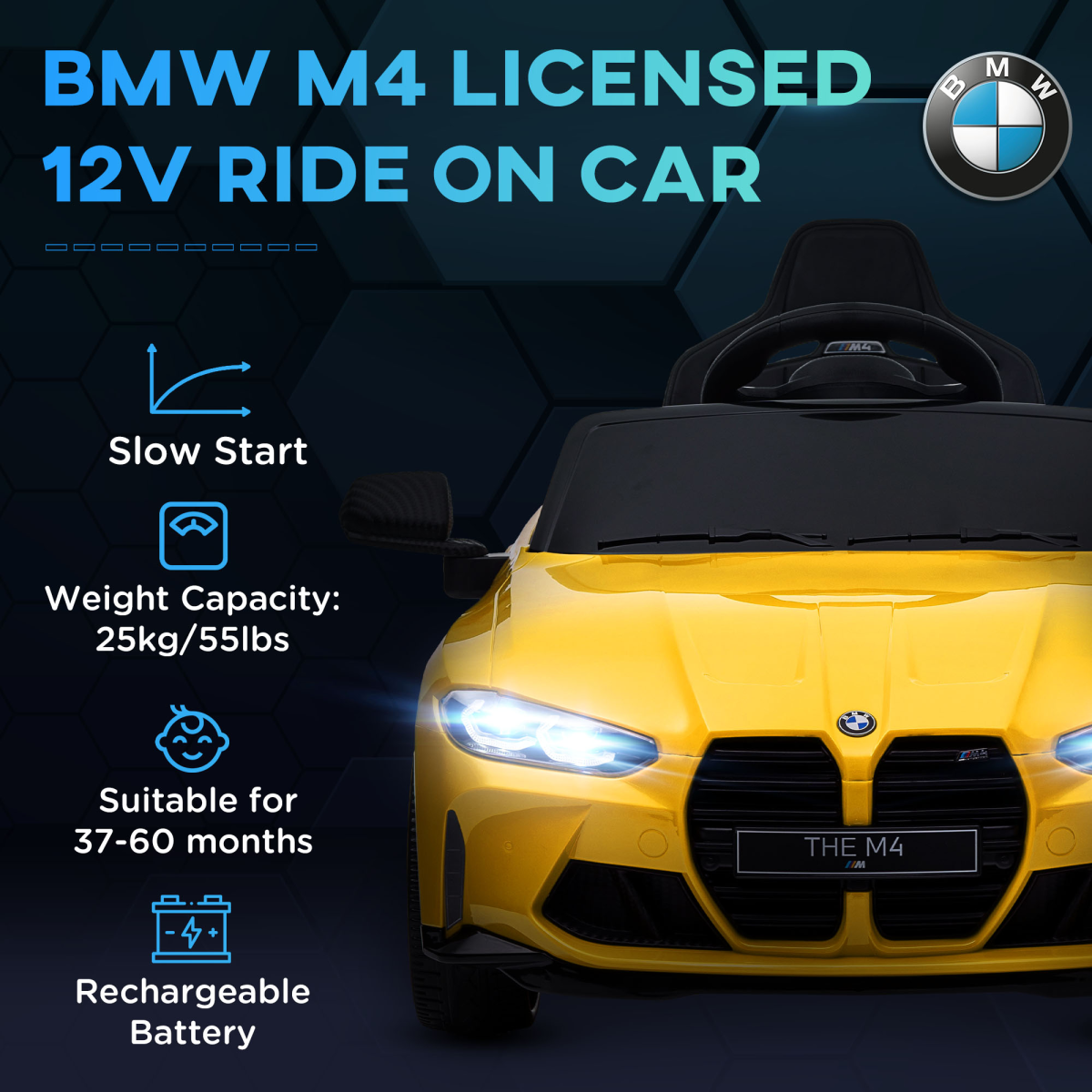 AIYAPLAY 12V BMW M4 Licensed Kids Electric Car w/ Remote, Suspension