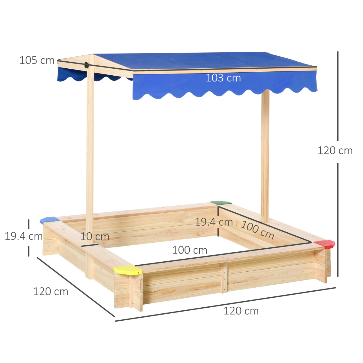 Adjustable Kids Wooden Sandbox Playset with Canopy & Bench
